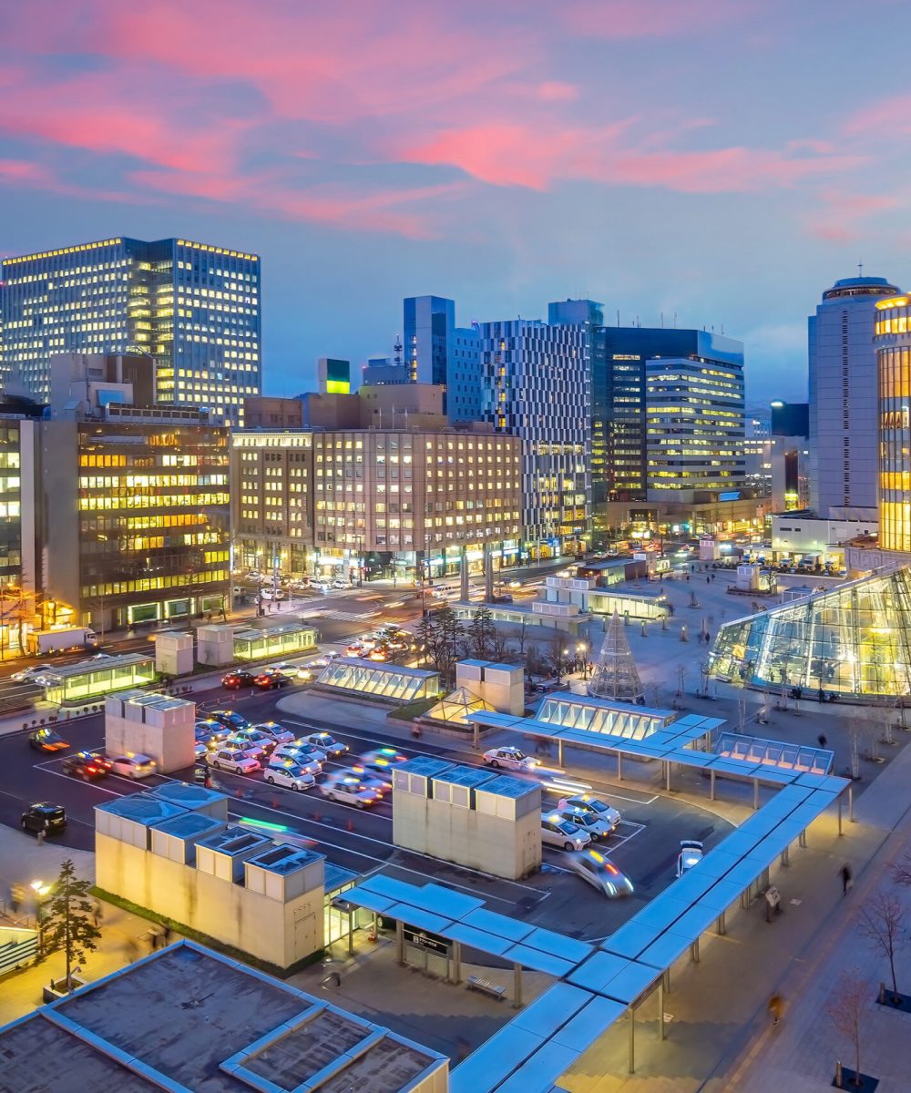 Sapporo city downtown skyline cityscape of  Hokkaido Japan at sunset